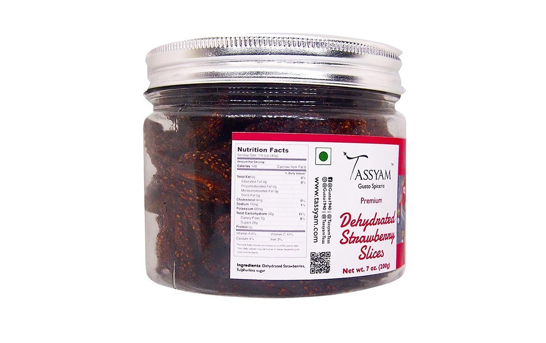 Tassyam Premium Dehydrated Strawberry Slices   Jar  200 grams